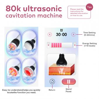 80K 4in1 Radiofrequenz Vakuum Ultraschall Kavitation Maschine, Körperformungsgerät für Gesicht, Arme, Taille, Bauch, Beine