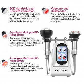 FREYARA 80K 4in1 Radiofrequenz Vakuum Ultraschall Kavitation Maschine, Körperformungsgerät für Gesicht, Arme, Taille, Bauch, Beine