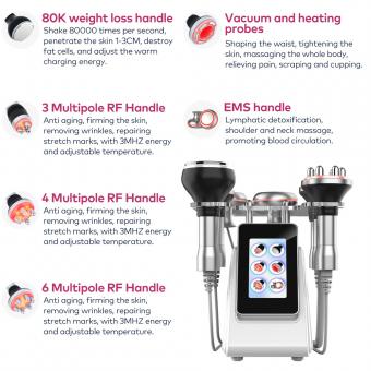 80k RF ultralydsvakuumkavitationssystem 6i1, til fedtforbrænding af kropsslankende skulptur, med EMS-puder