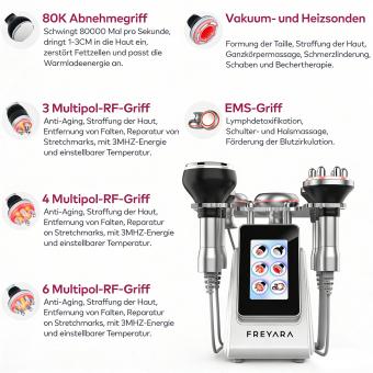 80K 6in1 RF Ultraschall-Vakuum-Kavitation System, für Fettverbrennung und Körperformung, mit EMS-Pads