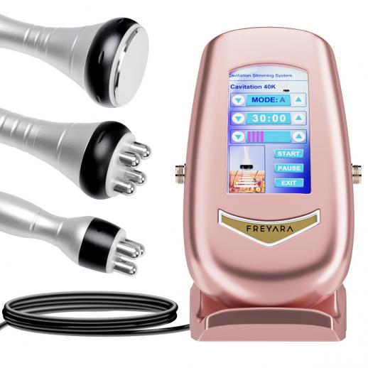 3in 1 40K RF-Cavitatieapparaat Roze met 3 Massagekoppen – Afslankapparaat voor Lichaamscontouring en Buikvet, Taille, Armen, Benen en Billen, met Netvoeding