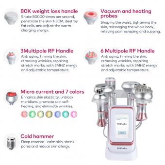 6in1 80Khz Radio-frequency Vacuum Ultrasonic Cavitation Machine, Body Slimming Sculpting Device for Face, Arm, Waist, Belly, Leg