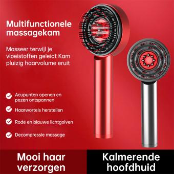 Hoofdhuid Massage Borstel met Rood- en blauw lichttherapie, Scalp massage kam, multifunctionele hoofdhuid massageborstel met olie applicator, IPX7 waterdichte