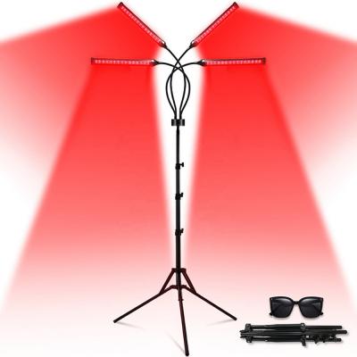 Rode Licht Therapie Lamp, 4 koppen rood licht infraroodlamp, 660nm & 850nm Roodlichtlamp met standaard voor gezicht, hals en rug