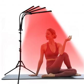 Lampe Infrarouge Avec Support, 660nm & 850nm Red Light Therapy, Lampe de Lumière Rouge Thérapie à 4 Têtes avec Minuteur et Col de Cygne Flexible, pourle visage, Les Épaules, Le Dos Et Les Jambes
