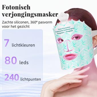 Draadloos 7-Kleuren LED-Lichttherapie Siliconen Gezichtsmasker – 80 LED-Lampjes met 240 Chips