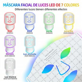 Máscara facial y cervical de silicona con LED de 7 colores, con 103 cuentas LED y 309 chips LED.