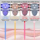 Tratamiento antienvejecimiento integral: máscara de silicona con terapia LED de cuatro colores. Reafirma y levanta la piel del rostro y el cuello, a la vez que ilumina la tez. Cuenta con 480 perlas LED.