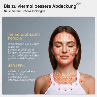 4-Farbige LED-Lichttherapie Silikonmaske für Gesicht und Hals – Vollständige Anti-Aging-Behandlung zur Straffung und Aufhellung mit 480 LED-Lichtern