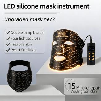 Comprehensive Anti-Aging Treatment:4-Color LED Light Therapy Silicone Mask for Face and Neck Firming and Brightening, 480 LED Beads