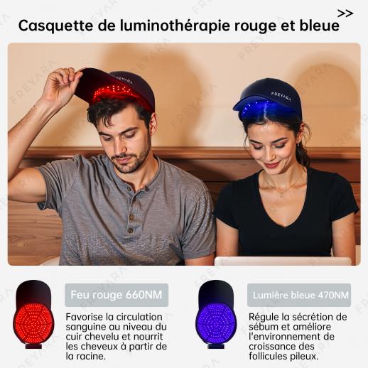 258 LED Rouge et Bleu Casquette LED Repousse Cheveux, appareil de repousse des cheveux pour hommes et femmes, conception sans fil