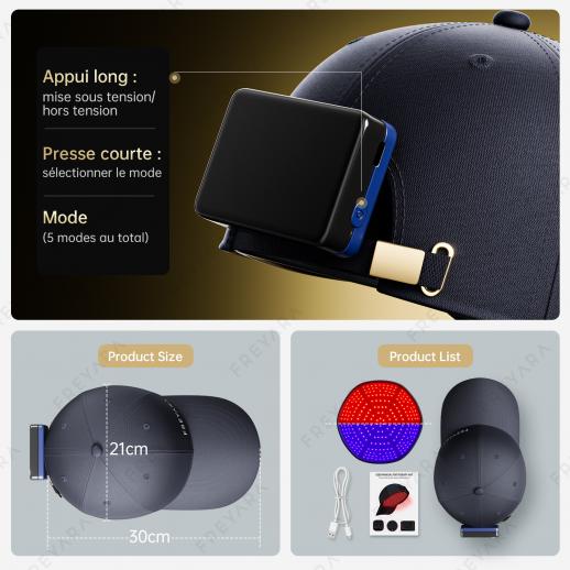 258 LED Rouge et Bleu Casquette LED Repousse Cheveux, appareil de repousse des cheveux pour hommes et femmes, conception sans fil