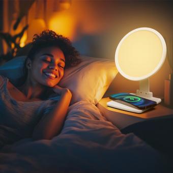 Lampe LED Happy Light 2.0, lampe de luminothérapie multifonctionnelle pour soulager la dépression saisonnière, avec chargement sans fil, 10 000 lux, pour améliorer l'humeur.