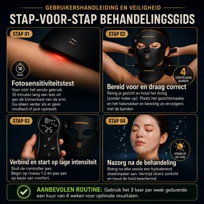 LED-FacialGlow 4D Professioneel 8-Kleuren LED-Lichttherapie Siliconenmasker voor Gezicht en Hals – Anti-Aging en Huidverheldering met 400 Lichtstralen-