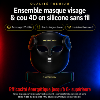 FREYARA LED-FacialGlow 4D – Masque LED Visage professionnel en silicone à luminothérapie 8 couleurs pour le visage et le cou, anti-âge et éclat, 400 LEDs
