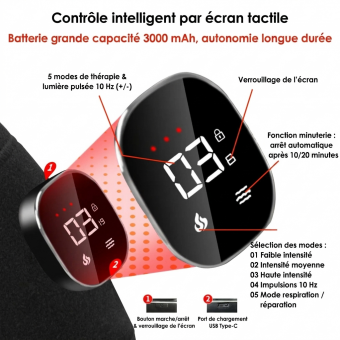 Genouillère de Luminothérapie Rouge Sans Fil – 56 LED, Batterie Rechargeable 3000 mAh, Soulagement des Douleurs Articulaires et Sportives