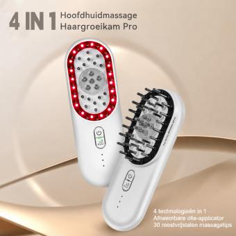 FREYARA 4-in-1 Hoofdhuid Massagekam met EMS, Rood Licht, Warmte en Vibratie – Voor Haargroei, Doorbloeding en Betere Opname