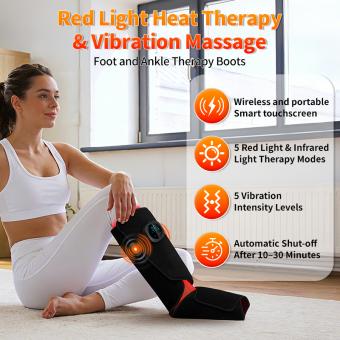 90 LEDs Wireless Red Light and Infrared Light Therapy Calf & Foot Boot with Vibration for Soothe Sore Leg, Faster Recovery