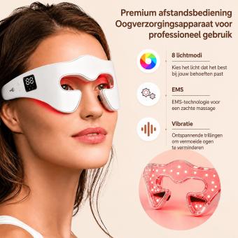 EMS-Microstroom 8-Kleuren LED-Lichttherapie Oogmasker met Vibratie – Schoonheidsapparaat voor Wallen, Donkere Kringen, Rimpels, Kraaienpootjes en Fijne Lijntjes