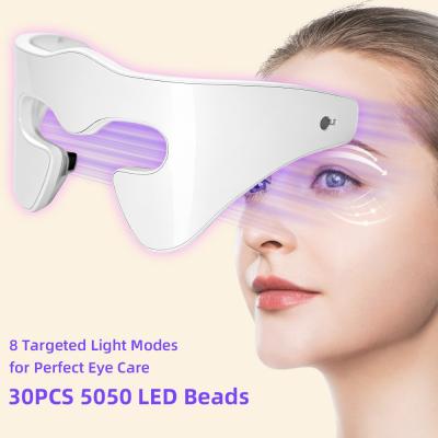 Mascarilla ocular de terapia de luz LED de 8 colores con microcorriente EMS, instrumento de belleza con vibración para tratar la hinchazón de los ojos, las ojeras, las arrugas, las patas de gallo y las líneas de expresión.