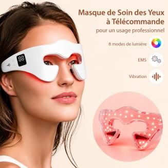 FREYARA Masque LED Yeux EMS à microcourants avec luminothérapie LED 8 couleurs et vibration – réduit les poches, les cernes, les rides et les ridules