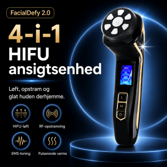 HIFU FacialDefy 2.0 – håndholdt og bærbar 4-i-1 Mini HIFU mikro-fokuseret ultralydsapparat til hudopstramning og synlige løfteresultater