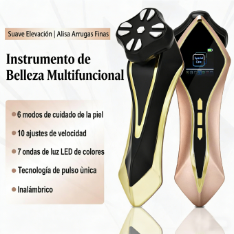 MF-FacialGlow HC029, un dispositivo de belleza multifuncional 6 en 1 con microcorriente, energía térmica y siete luces LED, proporciona beneficios reafirmantes, tensores y revitalizantes para la piel.