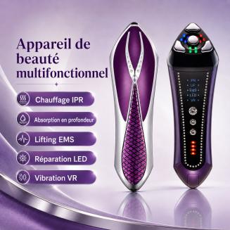 Appareil de beauté anti-âge 5-en-1 sans fil – IPR, EMS, LED et vibration pour lifter, raffermir, purifier la peau et réduire les rides