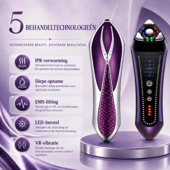 Multifunctioneel 5-in-1 Draadloos Anti-Aging Schoonheidsapparaat met IPR, EMS, LED en Vibratie – voor Gezichtslifting, Huidversteviging, Acnevermindering en Rimpelreductie