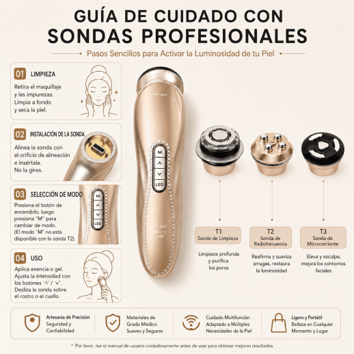 FREYARA SkinFusion Pro Sistema Profesional RF + EMS + LED con 3 Cabezales Intercambiables para el Cuidado Facial Avanzado