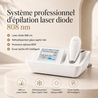 Laser d’Épilation 808 nm – Appareil Épilation Laser Professionnel 80W avec Refroidissement Glacé, Technologie Laser Or, Traitement Indolore et Résultats Durables