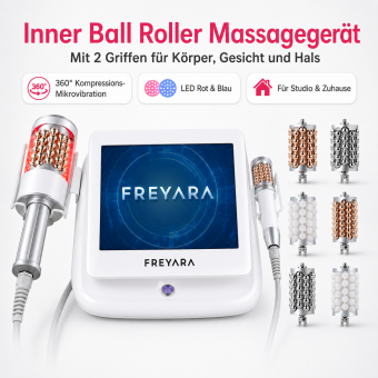 Inner Ball Roller Massagegerät mit 2 Griffen – Kompressions- und Mikrovibrations-Therapie mit Rot- & Blau-LED für Körperformung, Lymphdrainage, Cellulite-Reduktion, Muskelentspannung & Hautstraffung