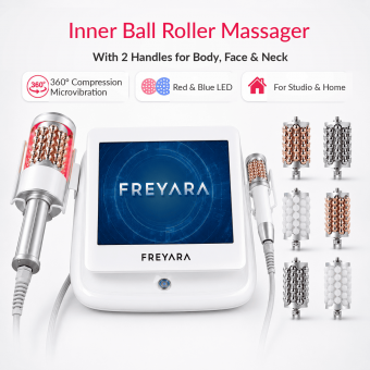 Inner Ball Roller Massage Machine 2 Handles, Compression Micro-Vibration Therapy with Red & Blue LED Light for Body Sculpting, Lymphatic Drainage, Cellulite Reduction, Muscle Relaxation & Skin Tightening