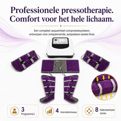 Professioneel Pressotherapieapparaat voor het Hele Lichaam met Luchtcompressiemassage – voor Lymfedrainage, Vermindering van Zwelling en Oedeem, Spierherstel, Vermoeidheidsverlichting en Stimulering van de Bloedsomloop