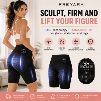 FREYARA EMS-BodyFirming J12, EMS & TENS Dual-Pulse Sculpting Shorts,8 Modes & Heat for Visible Lifting, Firming & Strengthen Core