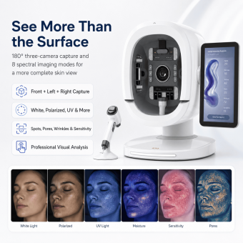 K33 Facial Skin AI Intelligent Analysis Machine: 8 Spectral Imaging Modes | 180° 3-Camera Capture 15.6inch Screen| 30+ Skin Indicators| Custom Algorithms for All Skin Tones | 50X Handheld Microscope for Scalp Detection