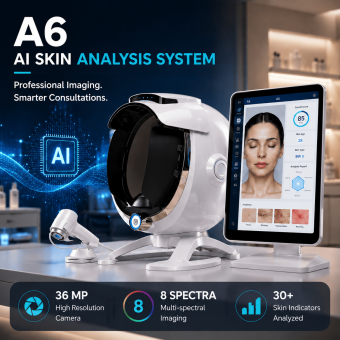 Analizador de piel A6 AI: analizador facial de imágenes espectrales con más de 30 dimensiones de detección, dispositivo de cuidado de la piel 24 en 1, clasificación de tipo de piel Baumann, pantalla de 15,6 pulgadas.