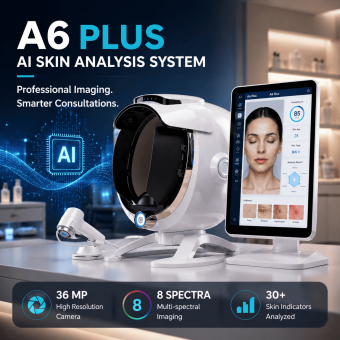 Analizador de piel A6 Plus AI: analizador facial de imágenes espectrales con más de 30 dimensiones de detección, dispositivo de cuidado de la piel 24 en 1, clasificación de tipo de piel Baumann, pantalla de 20,5 pulgadas.