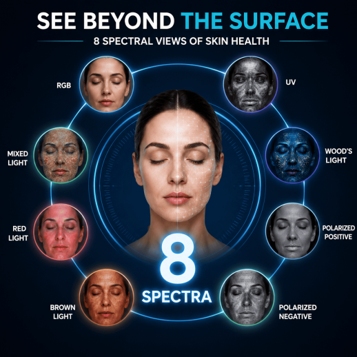 Analizador de piel A6 Plus AI: analizador facial de imágenes espectrales con más de 30 dimensiones de detección, dispositivo de cuidado de la piel 24 en 1, clasificación de tipo de piel Baumann, pantalla de 20,5 pulgadas.