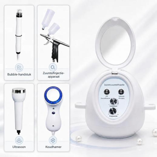 HOBA - FacialClean 4-in-1 Hydraterend Gezichts- en Poriënreinigingsapparaat met Kleine Bubbels – Uitgebreid Huidmanagement, Mee-eterverwijdering en Seruminfusie voor Professionele Sparesultaten Thuis
