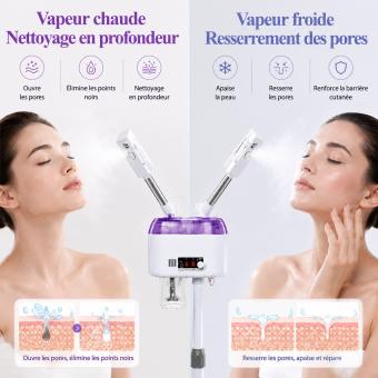 FREYARA Vapozone Facial Professionnel Double Bras Chaud & Froid pour spa à domicile – Nettoyage Profond, Resserrement des Pores et Hydratation