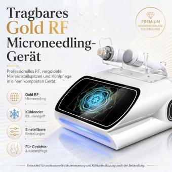 Professionelles Gold RF Microneedling Gerät für Gesicht & Körper mit Ice Hammer zur Porenverfeinerung, Reduzierung von Aknenarben, Hautstraffung, Faltenreduktion, Regulierung fettiger Haut und Minimierung von Mitessern