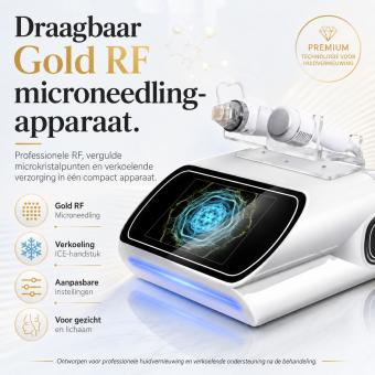 FREYARA Professioneel Gouden RF-Microneedlingapparaat voor Gezicht en Lichaam met Ice Hammer – voor Poriënverkleining, Opvullen van Acnelittekens, Lifting van Verslapte Huid, Rimpelverwijdering, Vermindering van Vette Huid en Mee-eters
