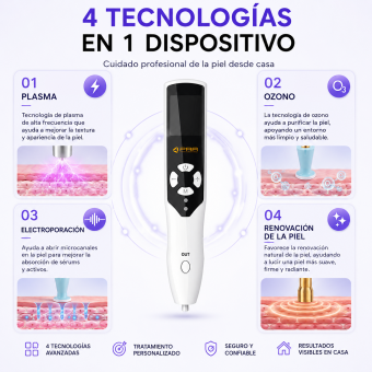 FacialPure 2.0 - Bolígrafo De Plasma De Ozono Multifunción: Elimina Lunares Y Manchas, Promueve La Absorción Del Suero Y Limpia La Piel.
