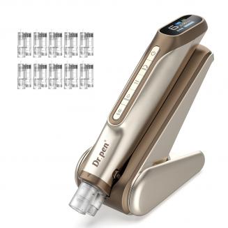 Dr.Pen H6 (Gold) Professional Microneedling Dermapen, Smart Chip Control, with 10pcs of Needle Round Nano Cartridges Pack