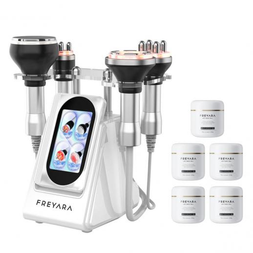 FREYARA 4-in-1 80K Cavitatieapparaat + 5 × 300 g FREYARA Geleidingsgel – Ultrasoon Cavitatie- en RF-Afslankapparaat