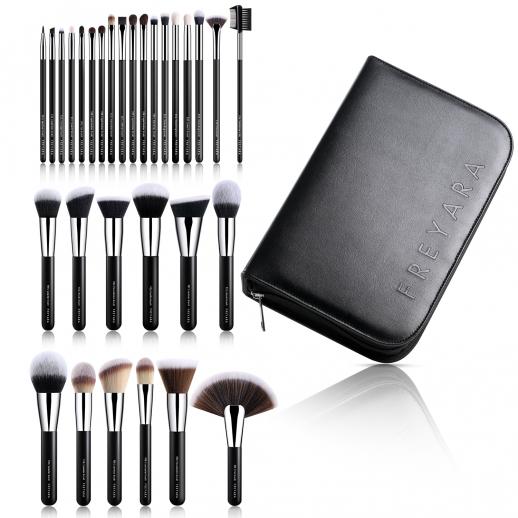 FREYARA Professional Makeup Brushes 30pcs Set Complete Collection Black with Organizer Bag