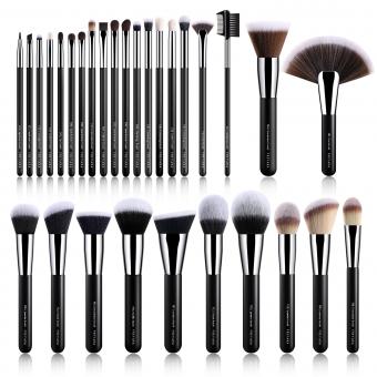 FREYARA Brochas Maquillaje Profesional Set 30pcs Negro con Bolsa Organizadora