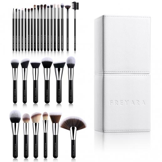 FREYARA Professional Makeup Brushes 30pcs Set Complete Collection Black with Holder