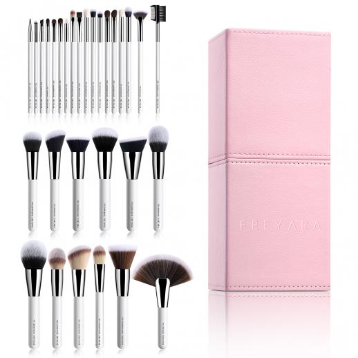 Professional Makeup Brushes 30pcs Set Complete Collection White with Pink Holder
